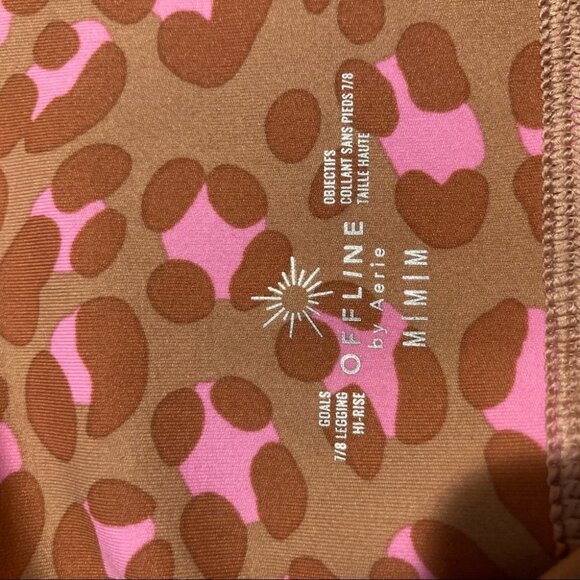 OFFLINE BY AERIE Sz M Tan Pink Leopard Seamless Front Raw Hem Leggings - Picture 8 of 8